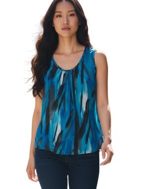 Agenda Blue Brushstroke Print Scoop Neck Camisole